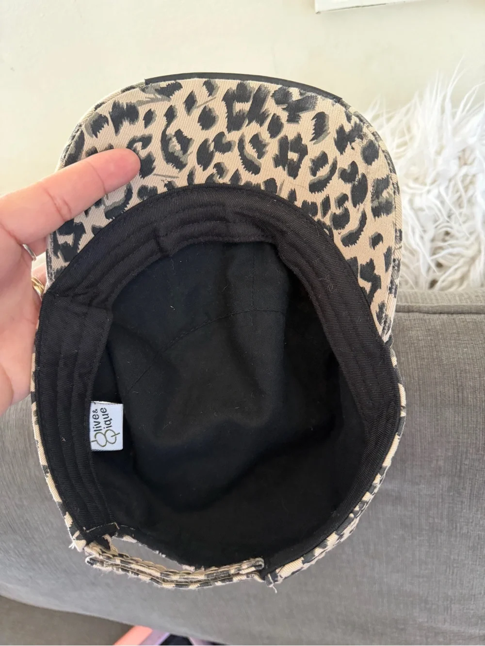Bling bling  Beige and Black Leopard Cadet Hat with Rhinestone Brooch